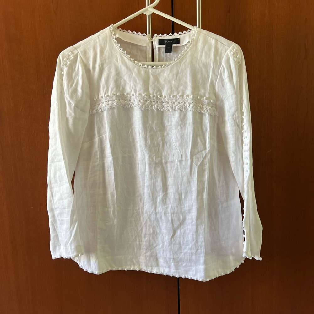 NWT J. Crew Petite Embroidered Linen Top White Size 2P